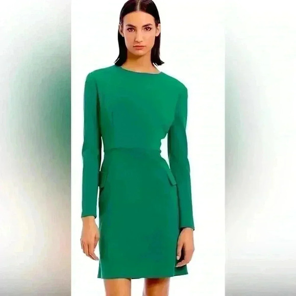 Donna Morgan Women’s Long Sleeve Sheath Dress with Flap Pockets at Side Hips - Picture 5 of 15